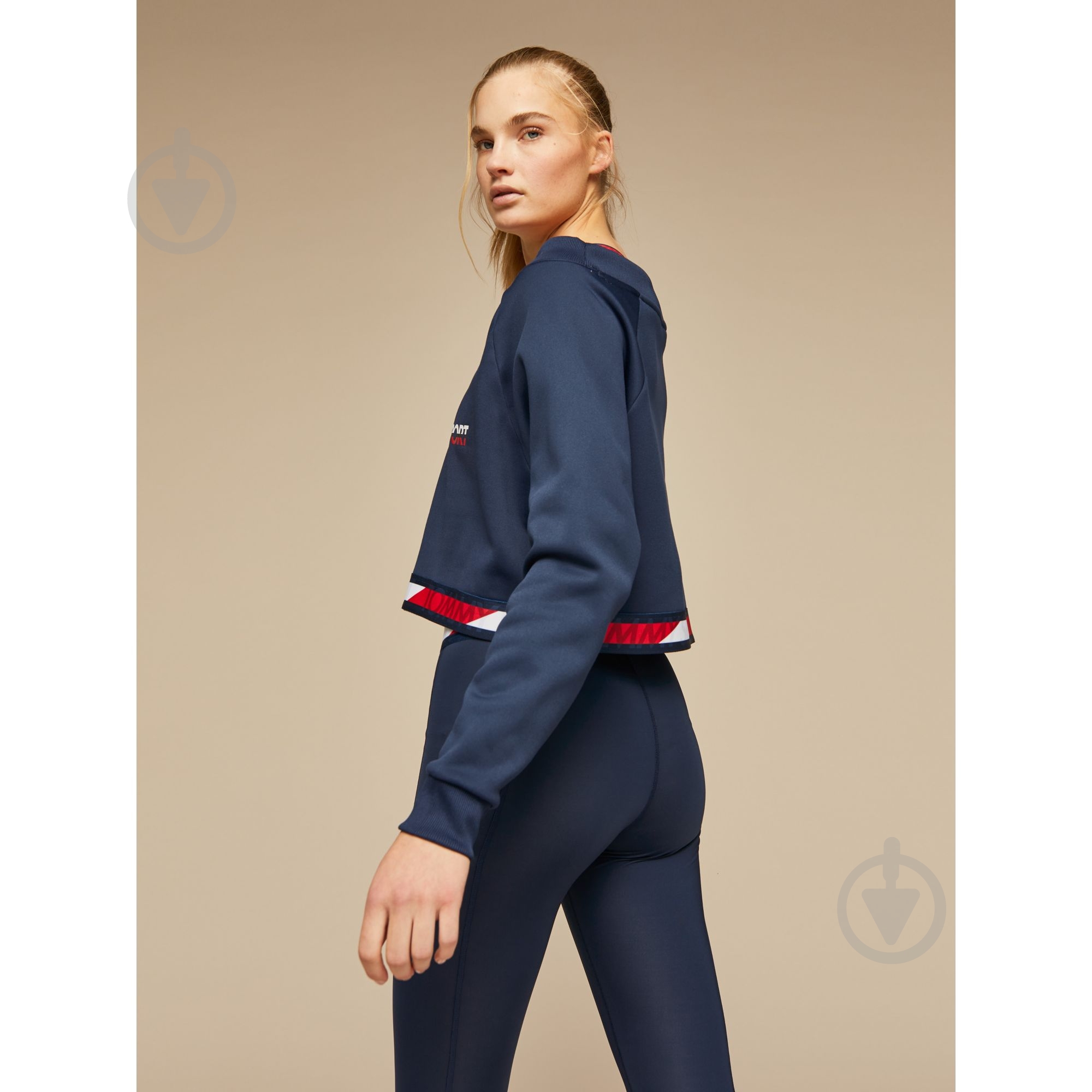 Джемпер Tommy Hilfiger CROP V NECK SWEATER WITH TAPE S10S100363401 р. S темно-синий - фото 2