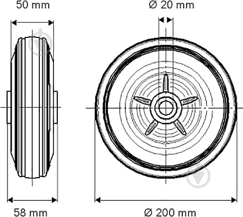 Колесо TENTE d200 мм DVR 200X50-20 - фото 2 Колесо TENTE d200 мм DVR 200X50-20 - фото 2