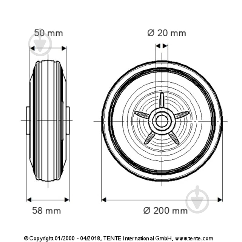Колесо TENTE d200 мм DVR 200X50-20 - фото 3 Колесо TENTE d200 мм DVR 200X50-20 - фото 3