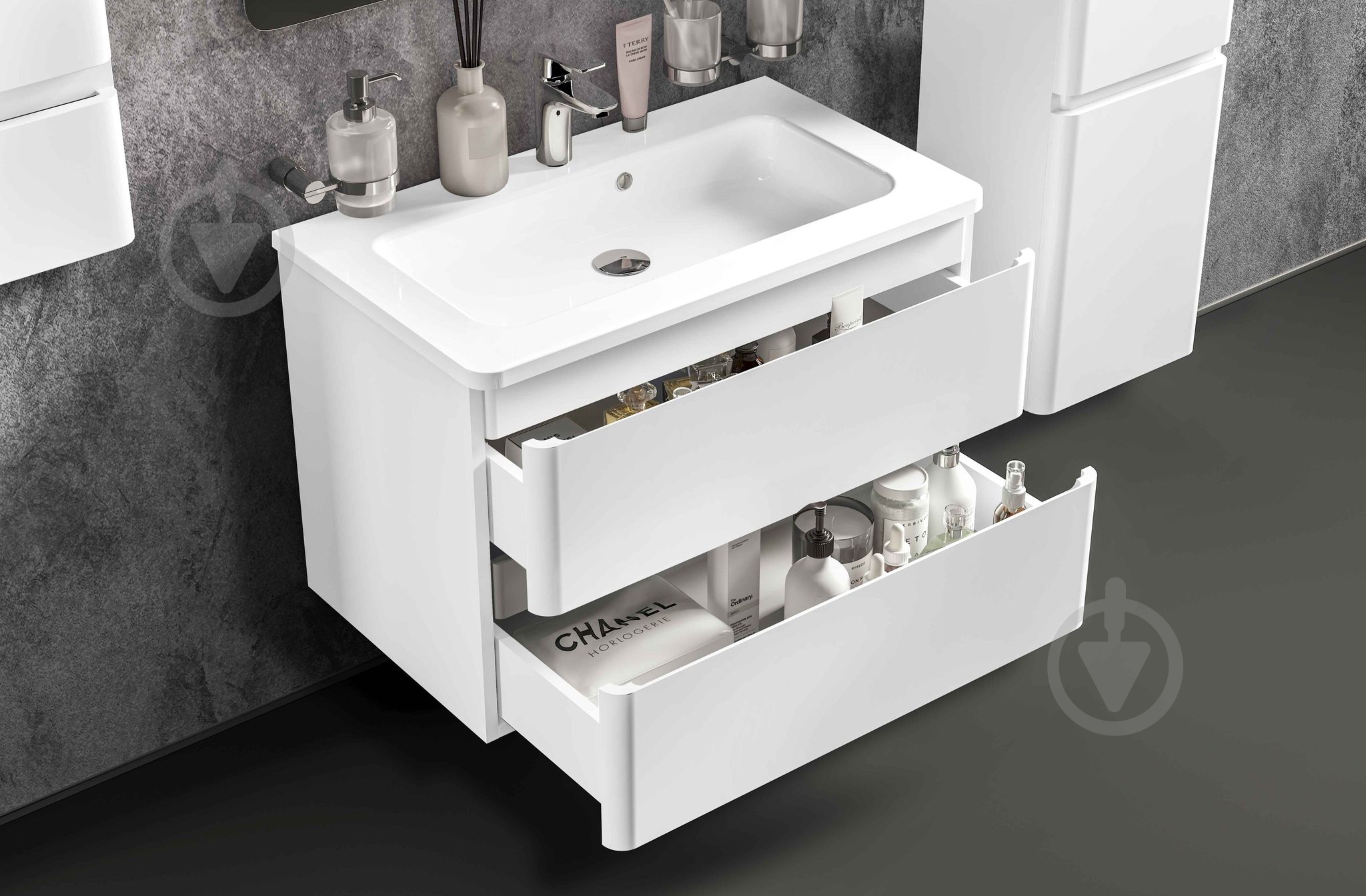 Тумба підлогова Aqua Rodos Accent біла 60 см під умивальник зі штучного каменя Альфа 60 та мармуру Accent - фото 6