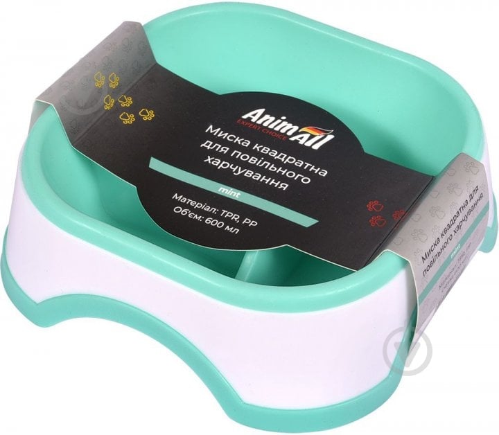 Миска AnimAll квадратная 0228 для медленного питания 600 мл мятная (6914068020228) - фото 2