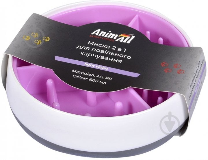 Миска AnimAll 0235 2в1 для повільного харчування 600 мл світло-фіолетова (6914068020235) - фото 2