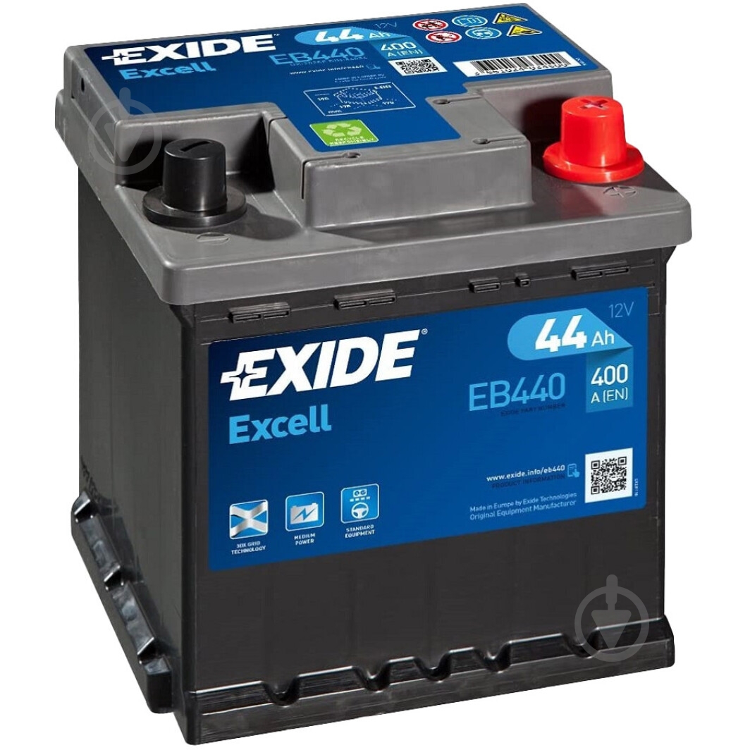 Акумулятор автомобільний EXIDE 44Ah 400A 12V EB440 «+» праворуч (EB440) - фото 1
