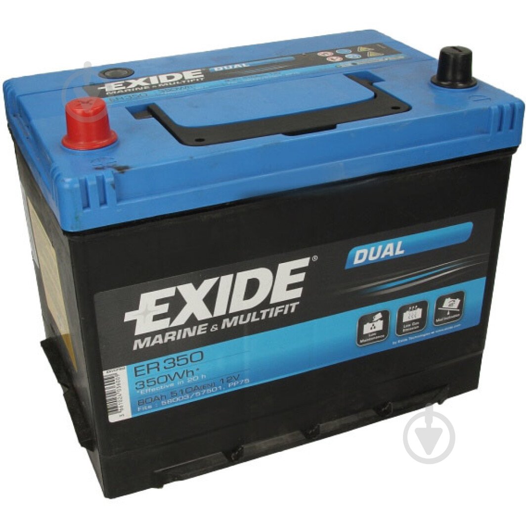 Аккумулятор автомобильный EXIDE Marine & Multifit 80Ah 510A 12V ER350 «+» слева (ER350) - фото 1