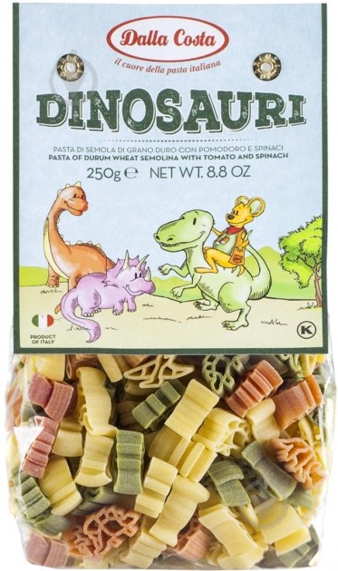 Макароны Dalla Costa Динозавры из томатов и шпината 250 г - фото 1 Макароны Dalla Costa Динозавры из томатов и шпината 250 г - фото 1