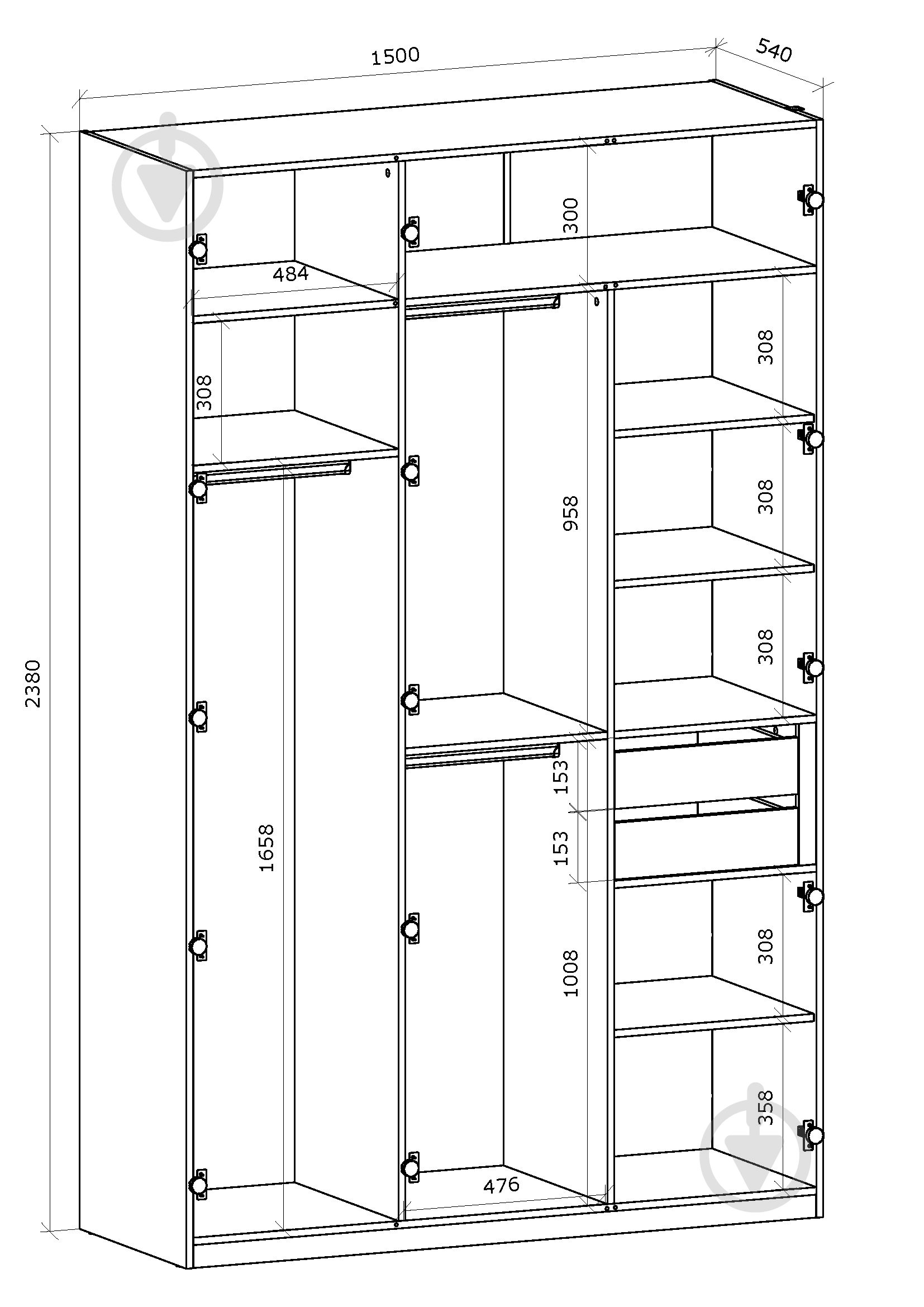 УЦІНКА! Корпус шафи Грейд ш-к ФЛЕКС тип №7 1500х2380х540 мм білий (УЦ №2875) - фото 2 УЦІНКА! Корпус шафи Грейд ш-к ФЛЕКС тип №7 1500х2380х540 мм білий (УЦ №2875) - фото 2