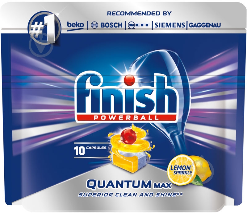 Таблетки для посудомийних машин Finish QUANTUM max lemon 10 шт. - фото 1
