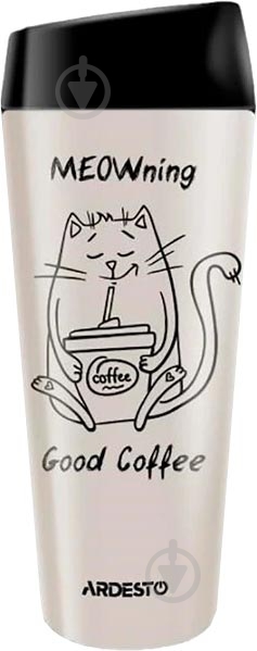 Термочашка Ardesto Coffee Time Meowning 450 мл нержавеющая сталь бежевый (AR2645WC) - фото 1