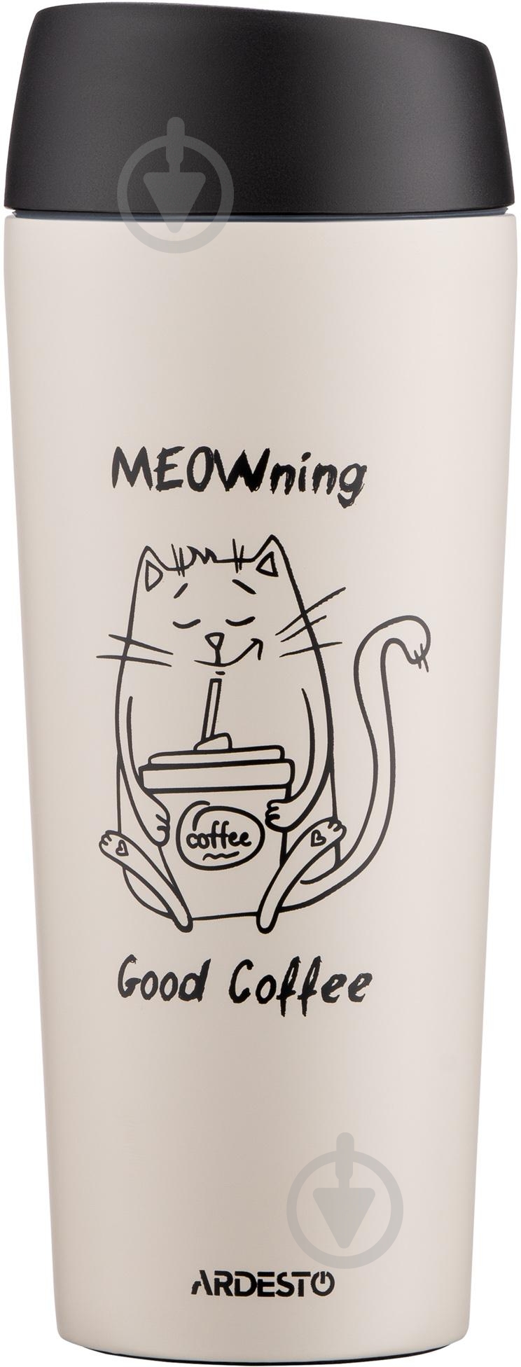 Термочашка Ardesto Coffee Time Meowning 450 мл бежевая AR2645WC - фото 1
