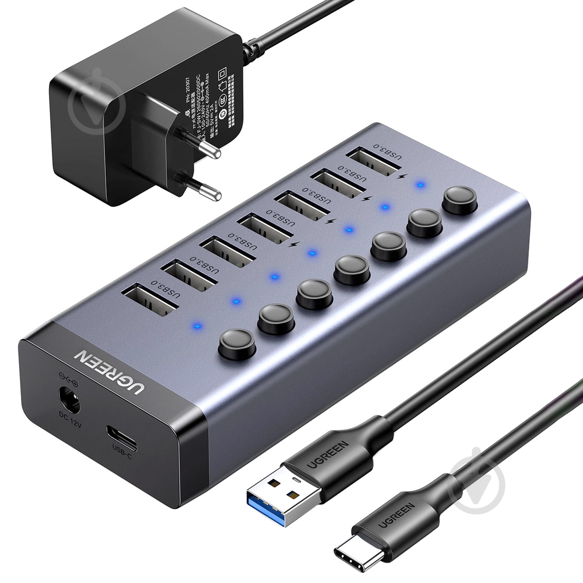 USB-хаб UGREEN з додатковим живленням Type-C 12V 2A CM481 - фото 2