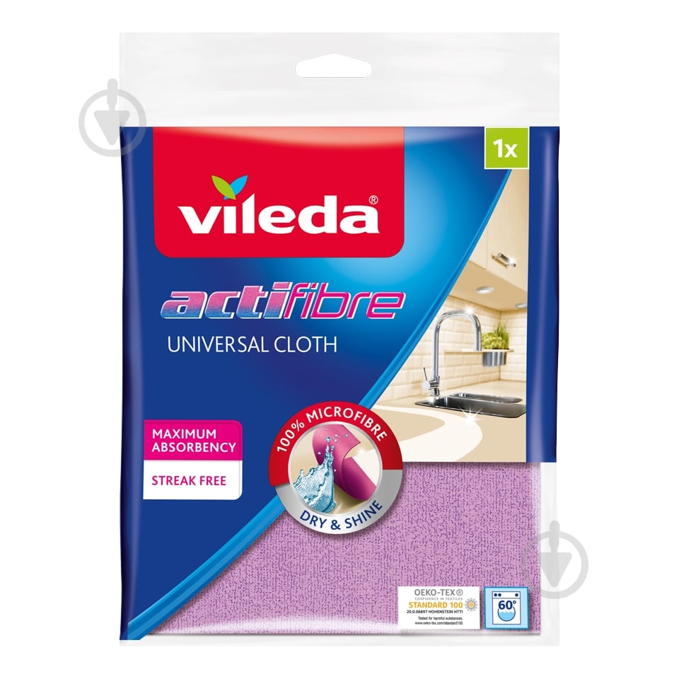 Салфетка универсальная Vileda Actifibre 32х28 см 1 шт./уп. фиолетовая - фото 1