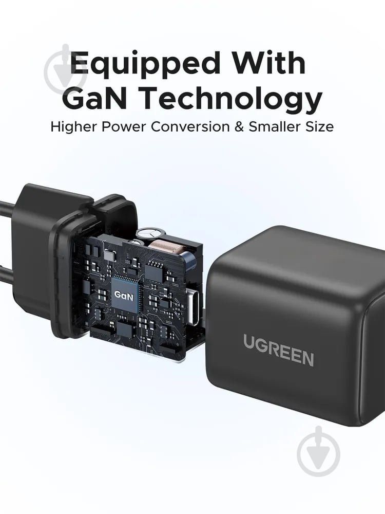 Зарядное устройство UGREEN 1xUSB 20W (USB-C) PD GaN Tech X512 серый - фото 7 Зарядное устройство UGREEN 1xUSB 20W (USB-C) PD GaN Tech X512 серый - фото 7