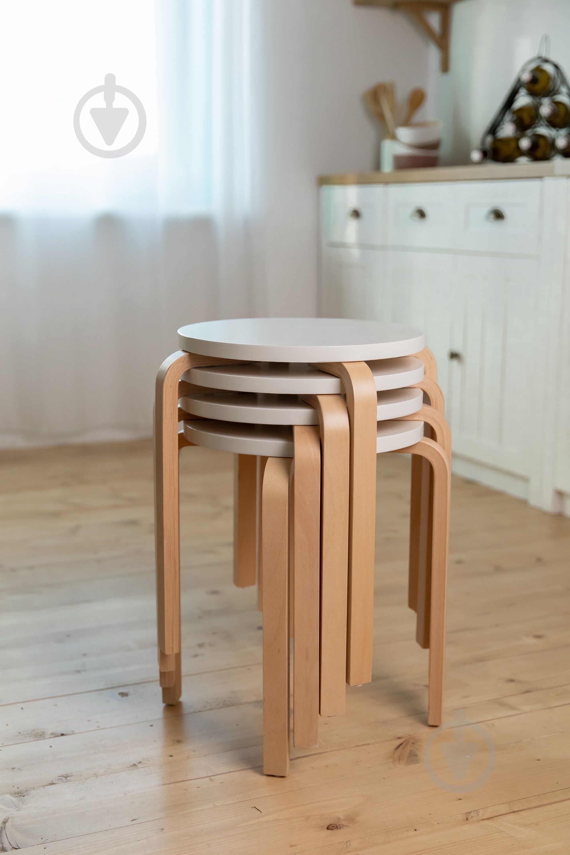 Табурет деревянный бук коричневый / белый - фото 7