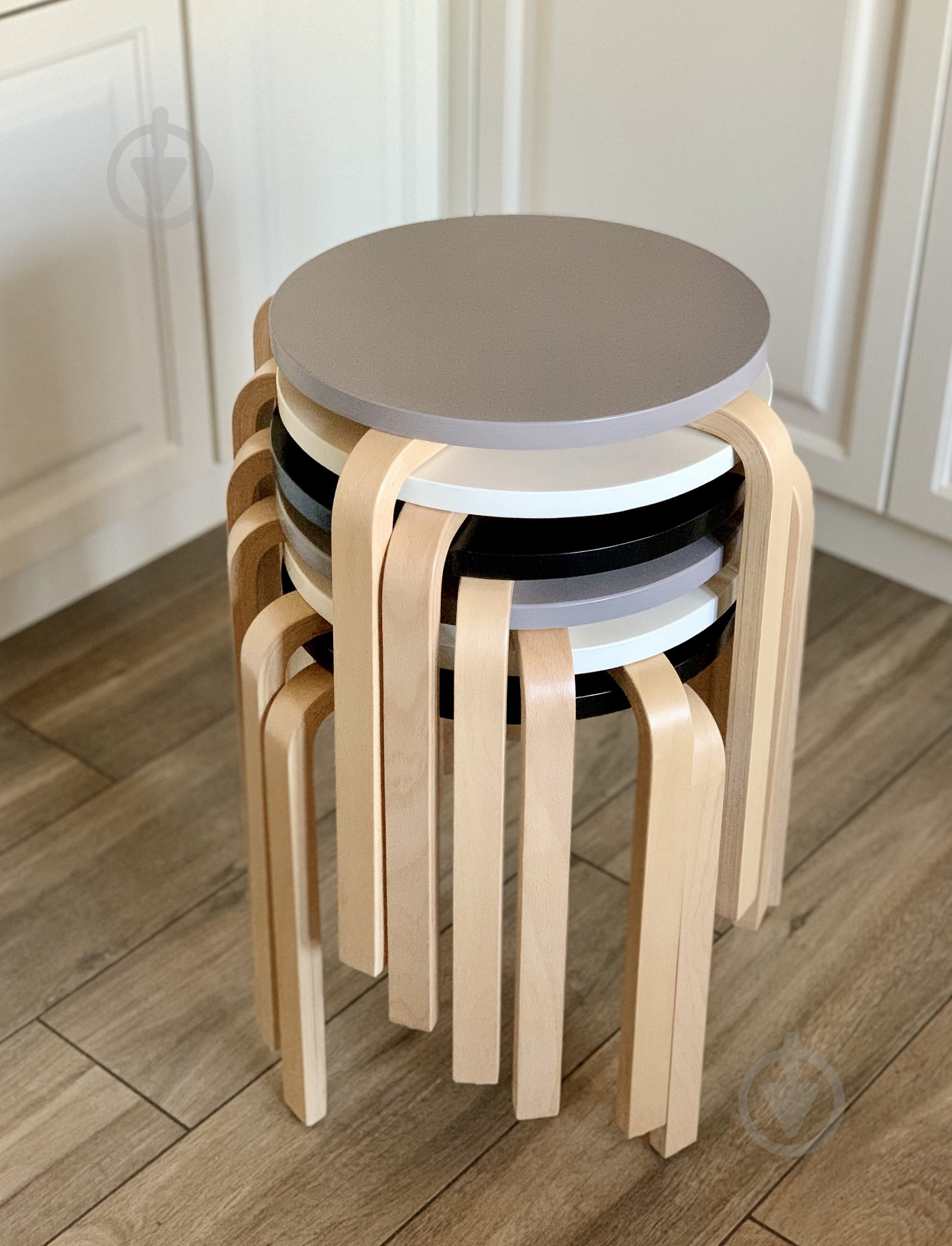 Табурет деревянный бук коричневый / белый - фото 10