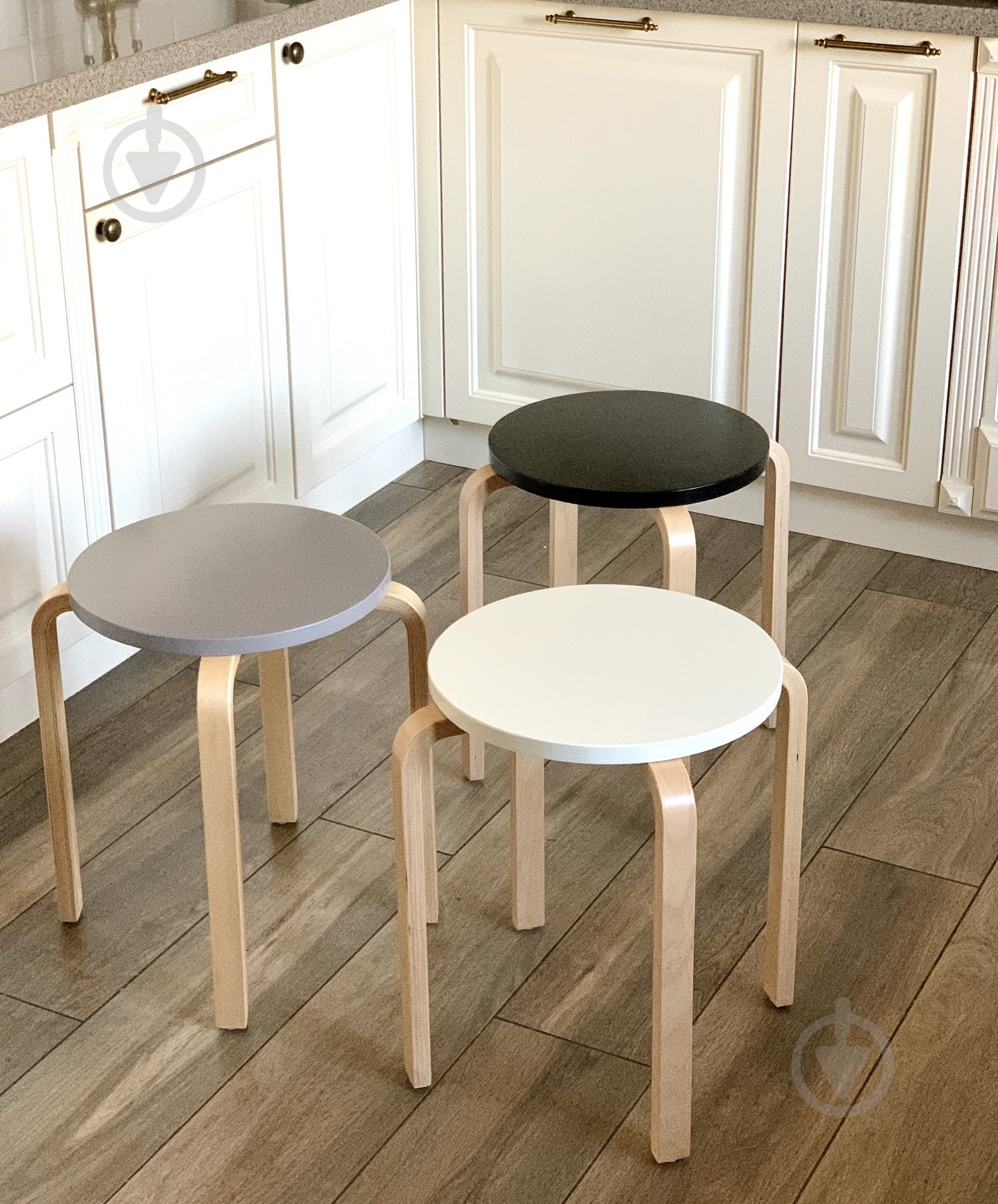 Табурет деревянный бук коричневый / белый - фото 9