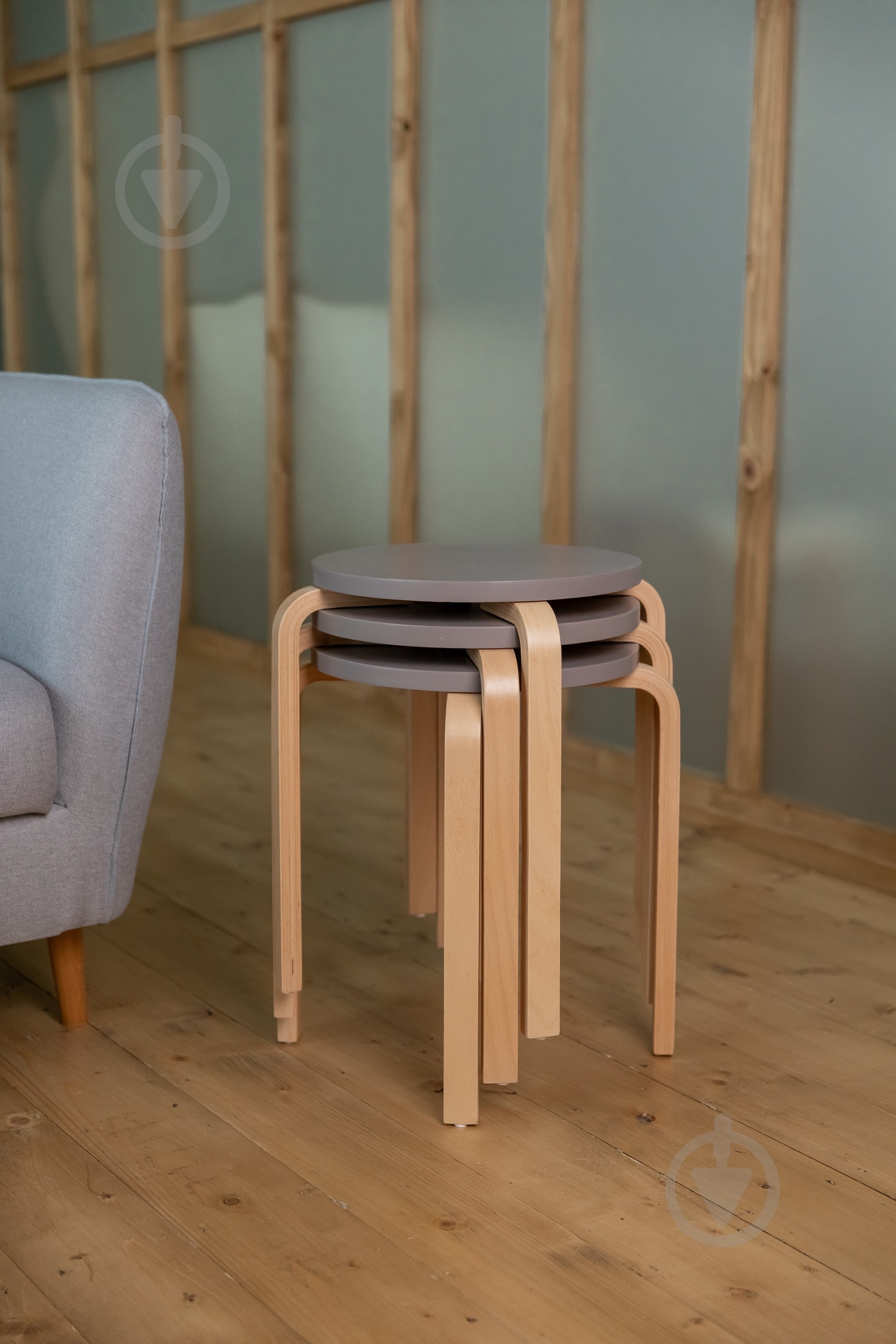 Табурет деревянный 460х350х350 коричневый / серый - фото 7