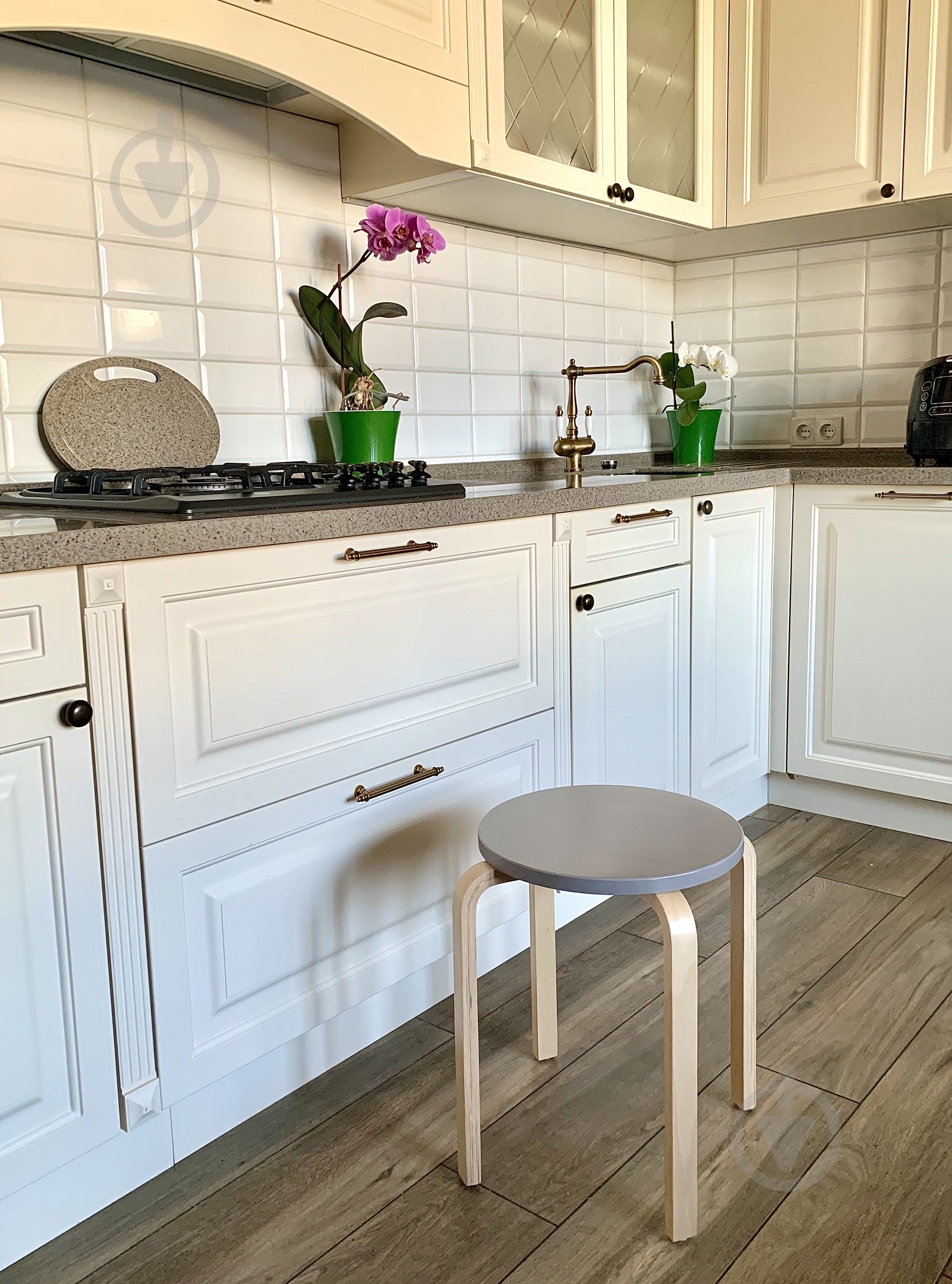 Табурет деревянный 460х350х350 коричневый / серый - фото 9