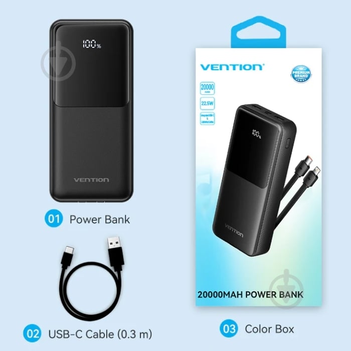 Повербанк Vention 20000 mAh black (FHPB0) - фото 4 Повербанк Vention 20000 mAh black (FHPB0) - фото 4