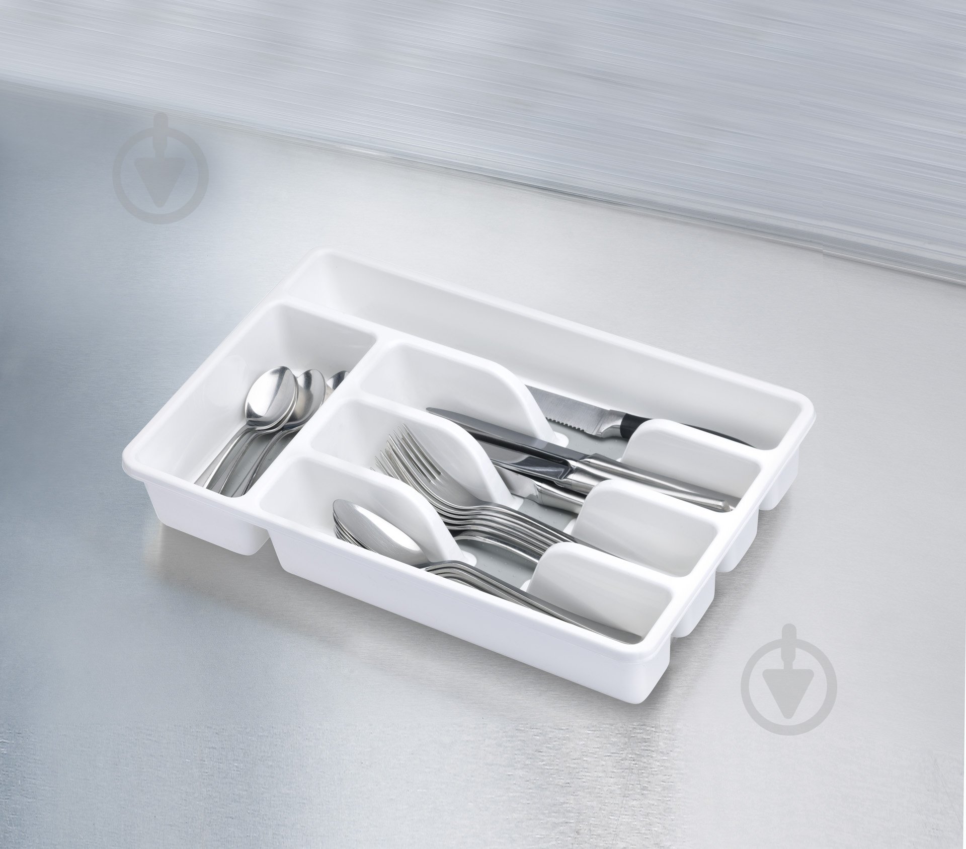 Лоток для столових приборів Gondol Plastic 26,5x36,5x5 см біло-сірий - фото 3