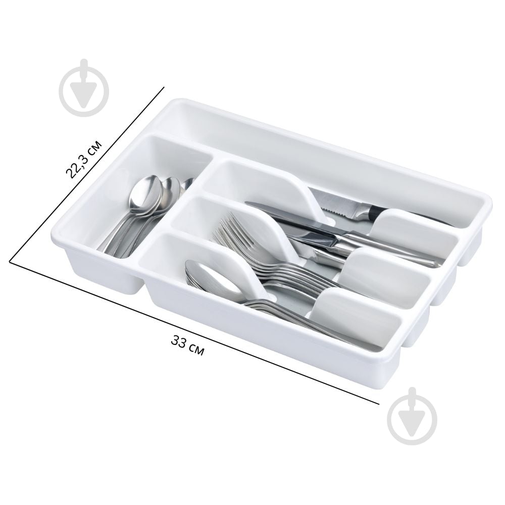 Лоток для столових приборів Gondol Plastic 26,5x36,5x5 см біло-сірий - фото 2