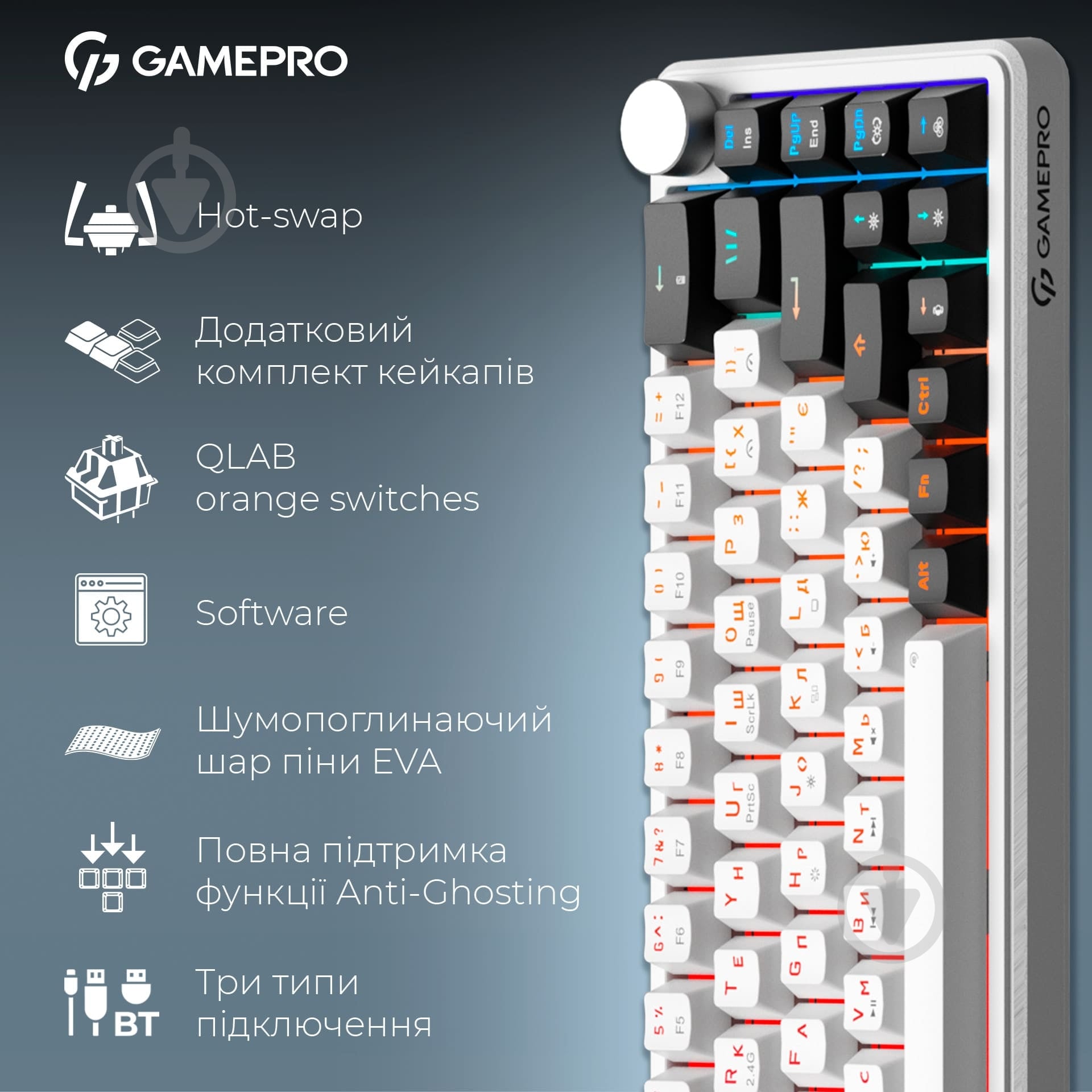 Клавиатура беспроводная GamePro MK210B Pro (MK210W Pro) Asgard Valhalla white - фото 6