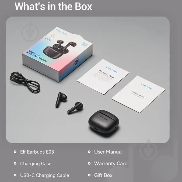 Гарнитура Vention Elf Earbuds E03 black (NBHB0) - фото 2