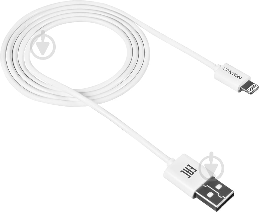 Кабель Canyon Lightning – USB 1 м білий (CNE-CFI1W) - фото 1 Кабель Canyon Lightning – USB 1 м білий (CNE-CFI1W) - фото 1