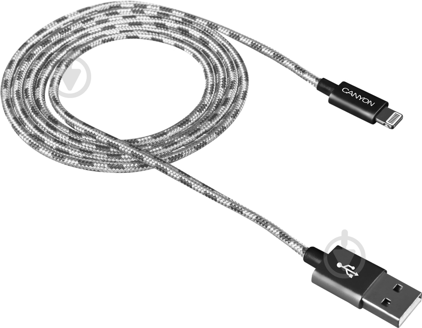 Кабель Canyon Lightning – USB 1 м сірий (CNE-CFI3DG) - фото 1 Кабель Canyon Lightning – USB 1 м сірий (CNE-CFI3DG) - фото 1
