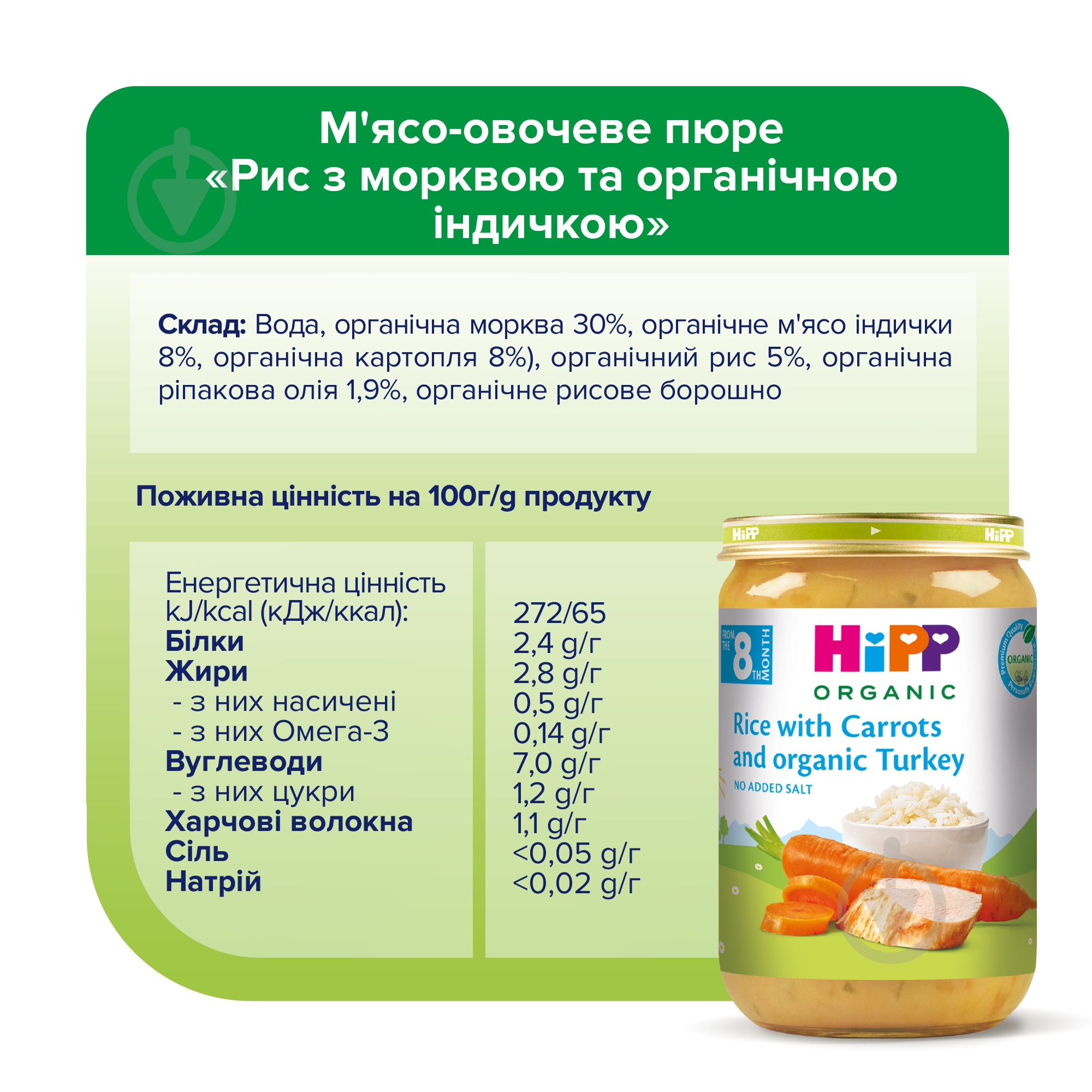 Пюре Hipp Індичка в морквяному пюре із рисом 220 г 9062300108696 - фото 5