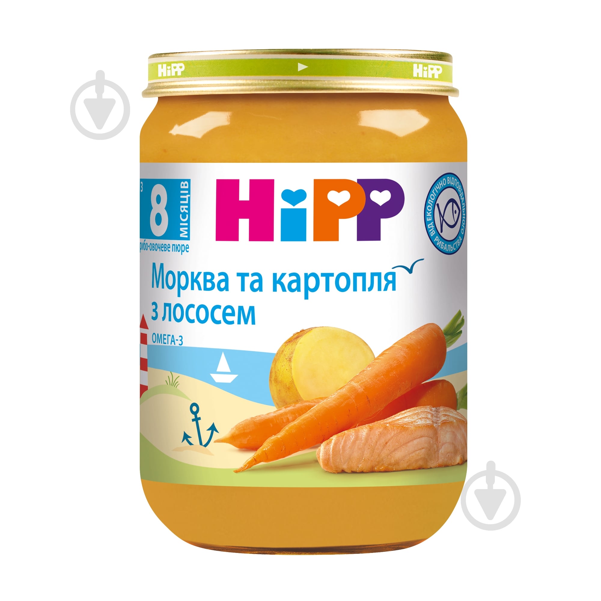Пюре Hipp Рыбо-овощное «Морковь и картофель с лососем», 190г - фото 1