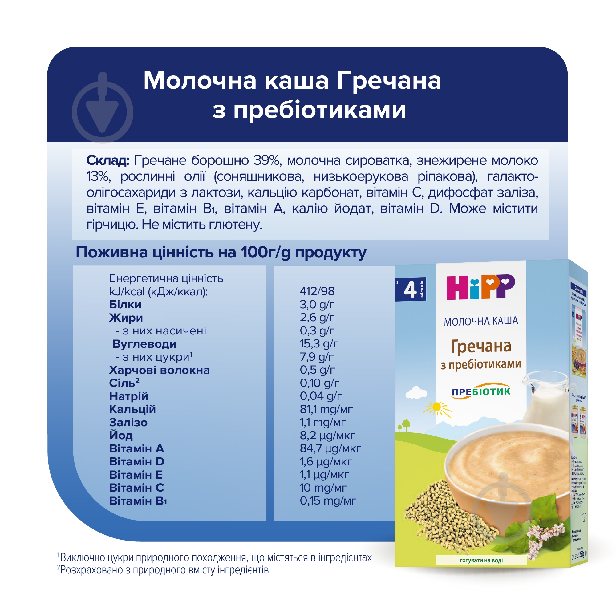 Каша молочна Hipp від 4 місяців гречана з пребіотиками 250 г — фото 5