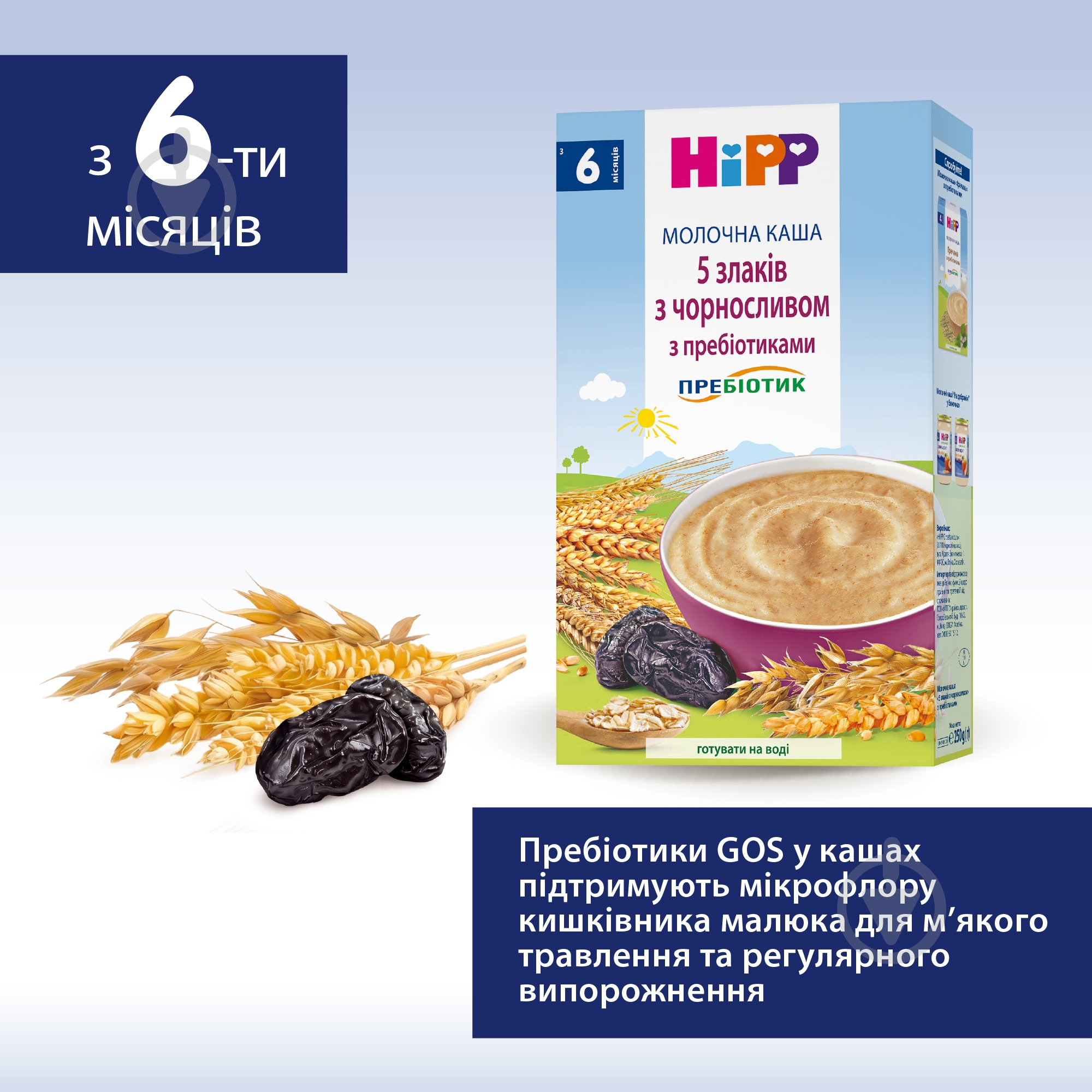 Каша молочна Hipp від 6 місяців 5 злаків з чорносливом та пребіотиками 250 г — фото 4