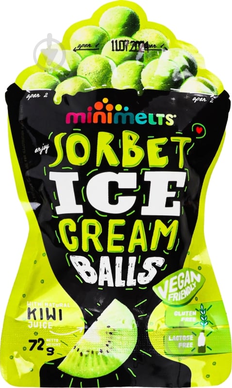 Морозиво Mini Melts Кульки Sorbet Kiwi 72 г - фото 1 Морозиво Mini Melts Кульки Sorbet Kiwi 72 г - фото 1