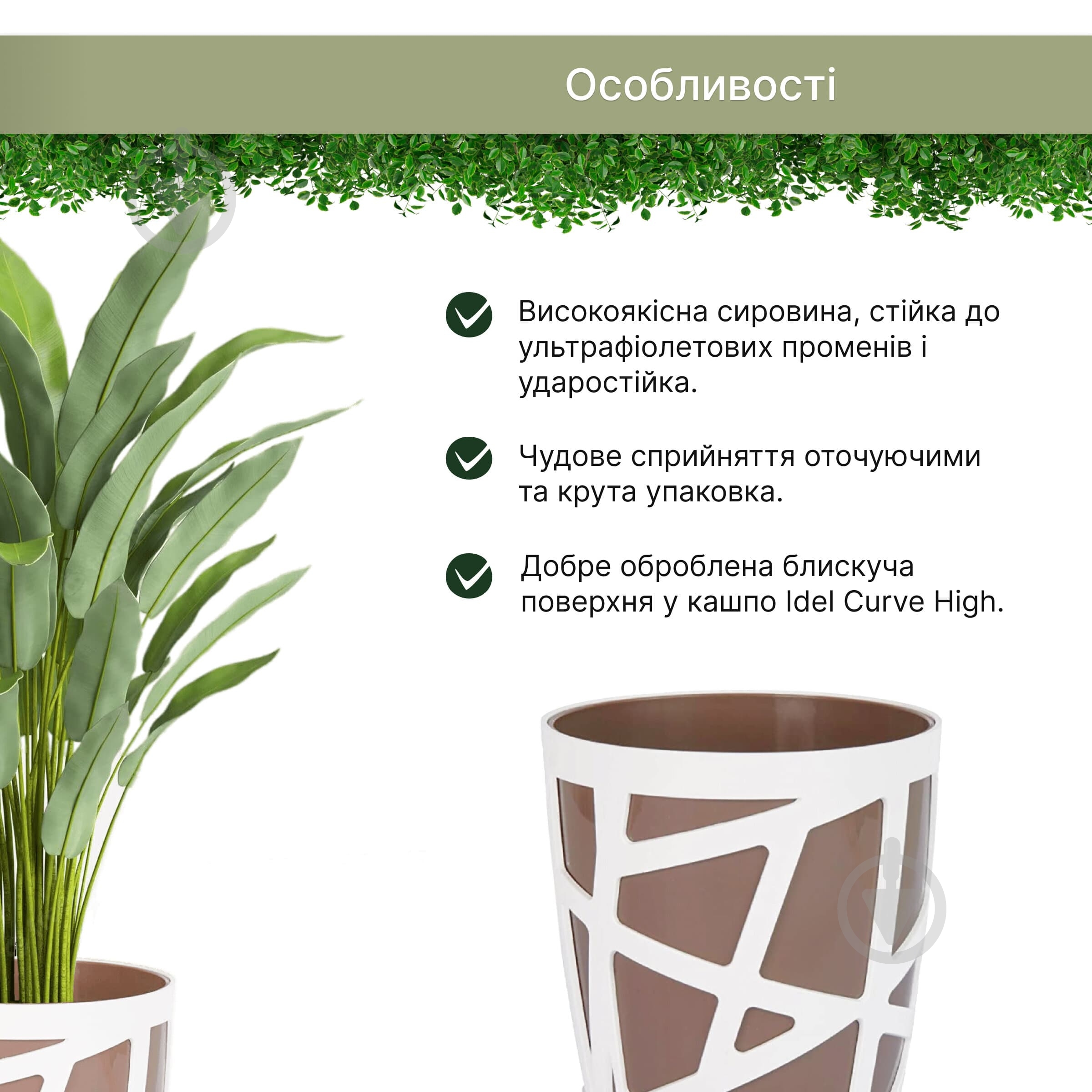 Вазон пластиковый Idel Curve High 13 см круглый 1,9 л коричневый/белый (730621) - фото 3 Вазон пластиковый Idel Curve High 13 см круглый 1,9 л коричневый/белый (730621) - фото 3