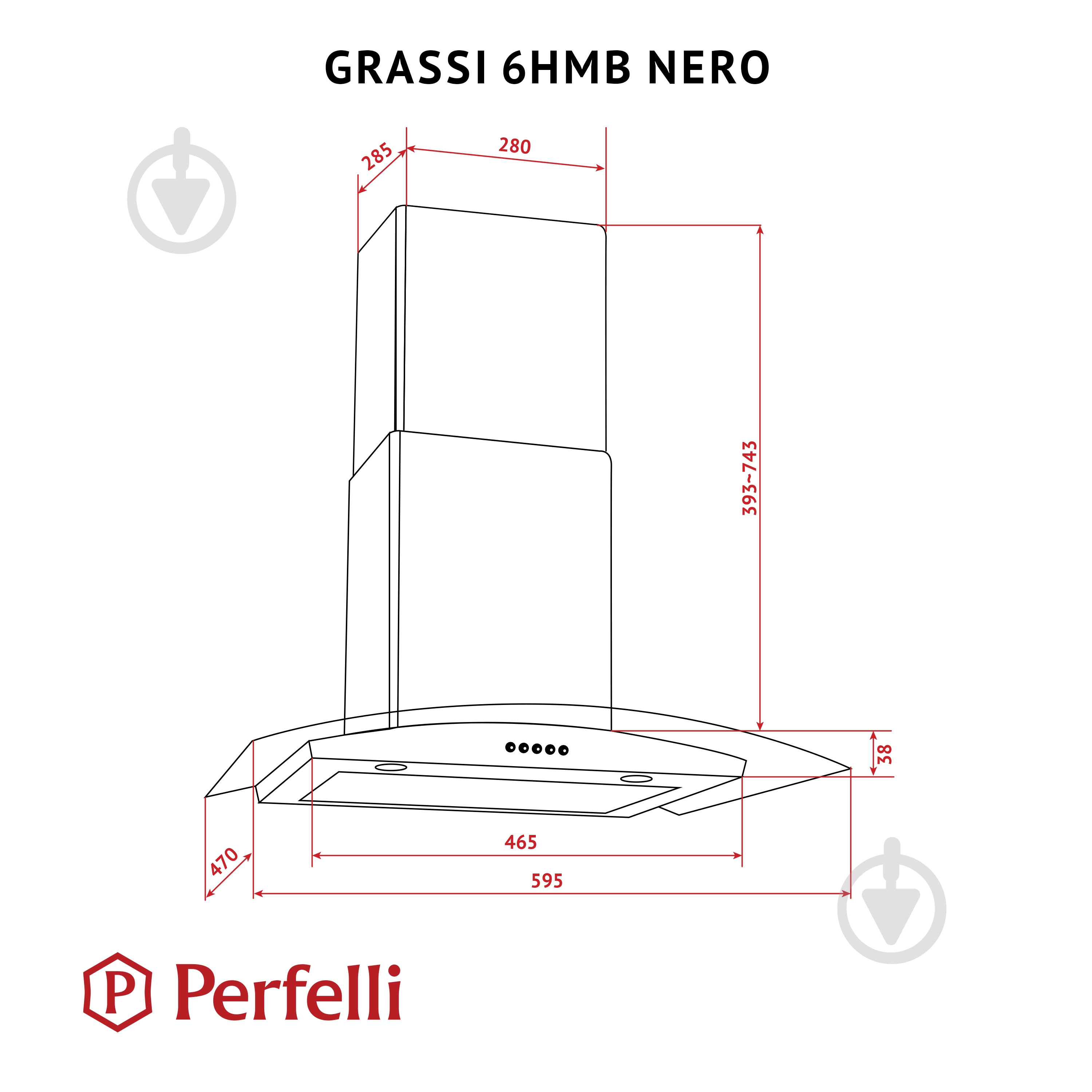 Витяжка Perfelli GRASSI 6HMB NERO Т-подібна декоративна зі склом — фото 12
