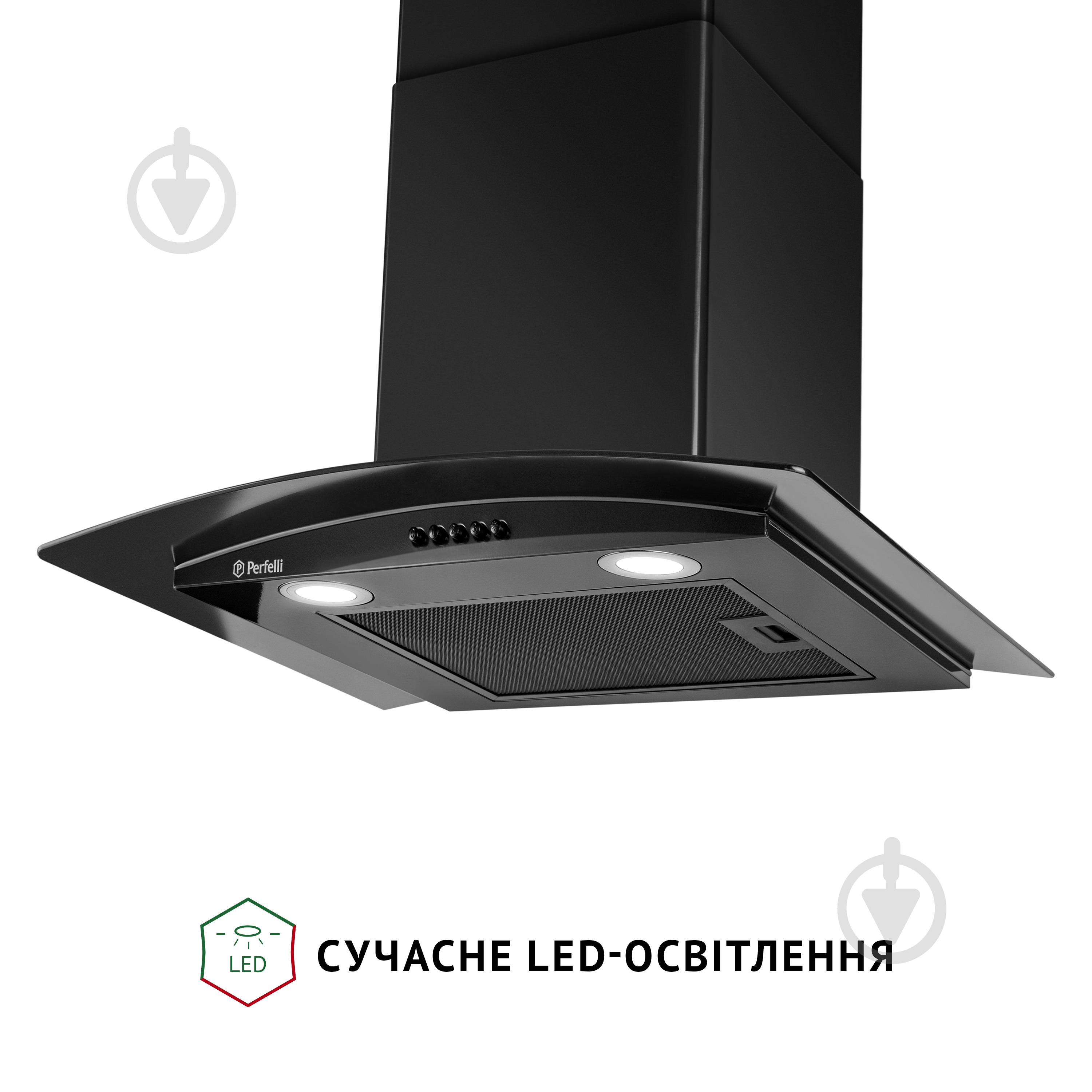 Витяжка Perfelli GRASSI 6HMB NERO Т-подібна декоративна зі склом — фото 4