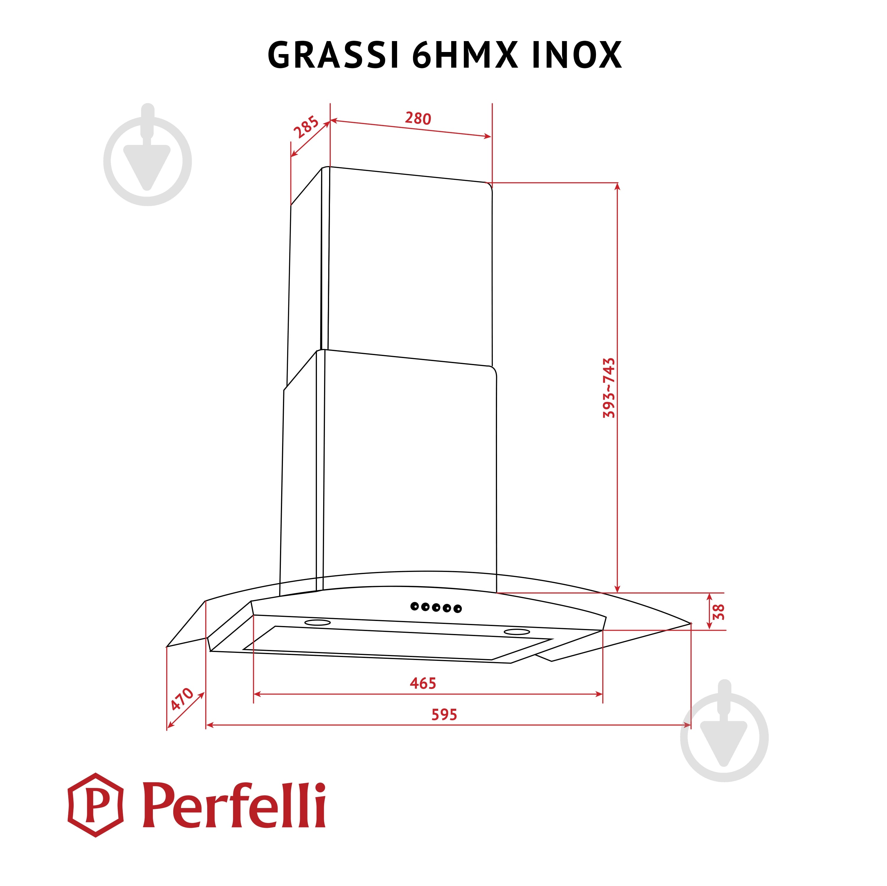 Витяжка Perfelli GRASSI 6HMX INOX Т-подібна декоративна зі склом — фото 12