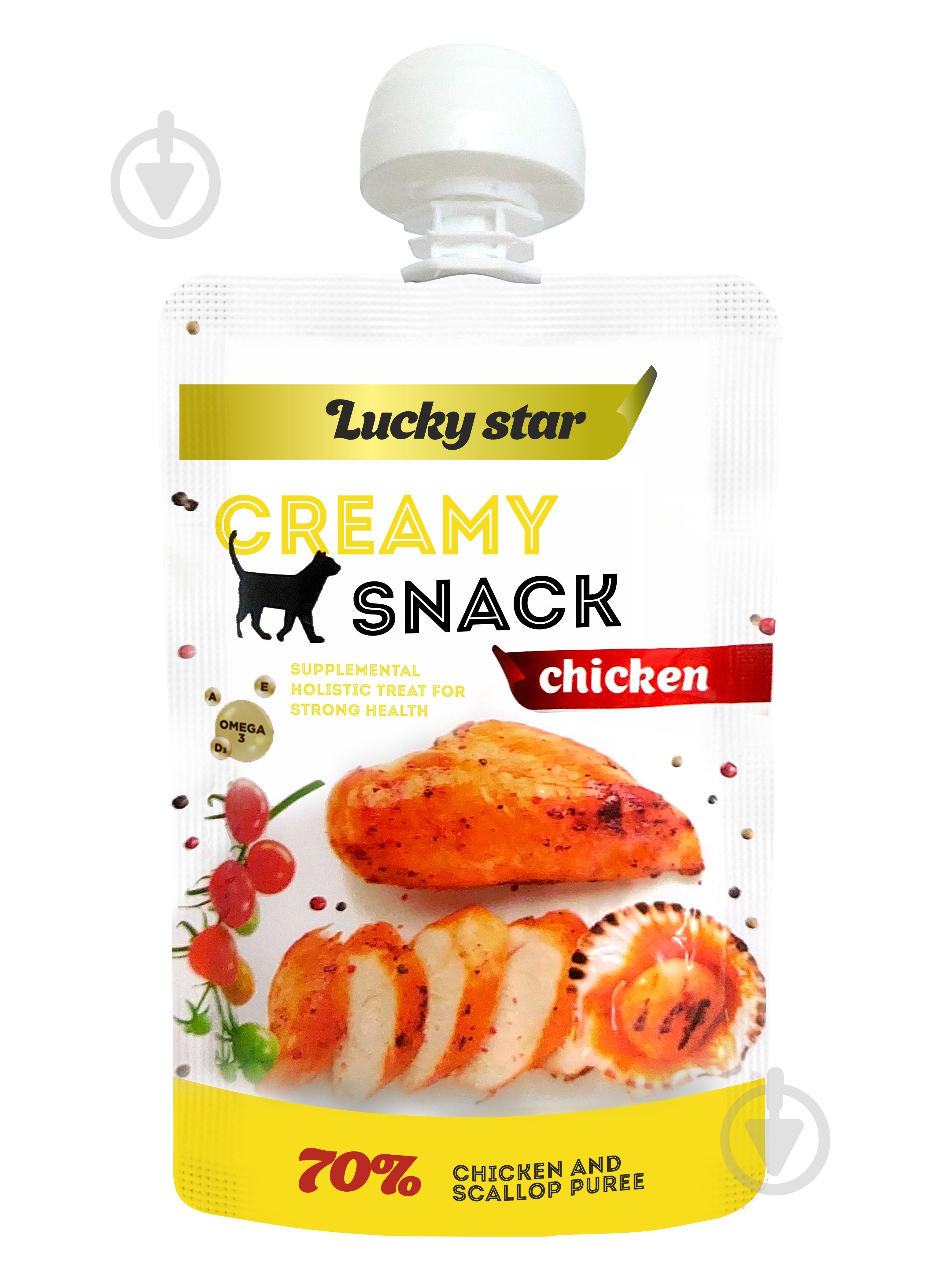 Ласощі Lucky Star пюре із м'яса курки та тихоокеанських морських гребенців 85 г - фото 1 Ласощі Lucky Star пюре із м'яса курки та тихоокеанських морських гребенців 85 г - фото 1