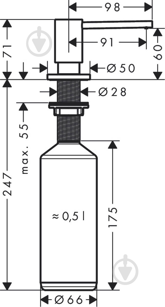 Дозатор Hansgrohe A41 500 мл хром - фото 2 Дозатор Hansgrohe A41 500 мл хром - фото 2