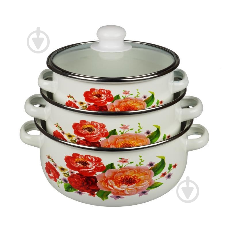 Набор кастрюль Supretto белый с рисунком 5582 3 шт. - фото 1 Набор кастрюль Supretto белый с рисунком 5582 3 шт. - фото 1