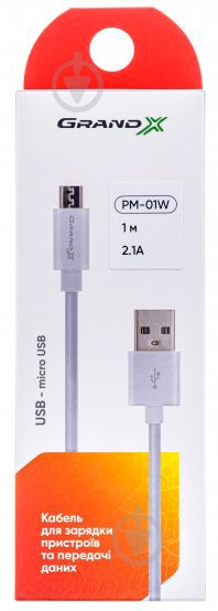 Дата-кабель Grand-X USB 2.0 AM to Micro 5P 1 м белый (PM01W) - фото 3
