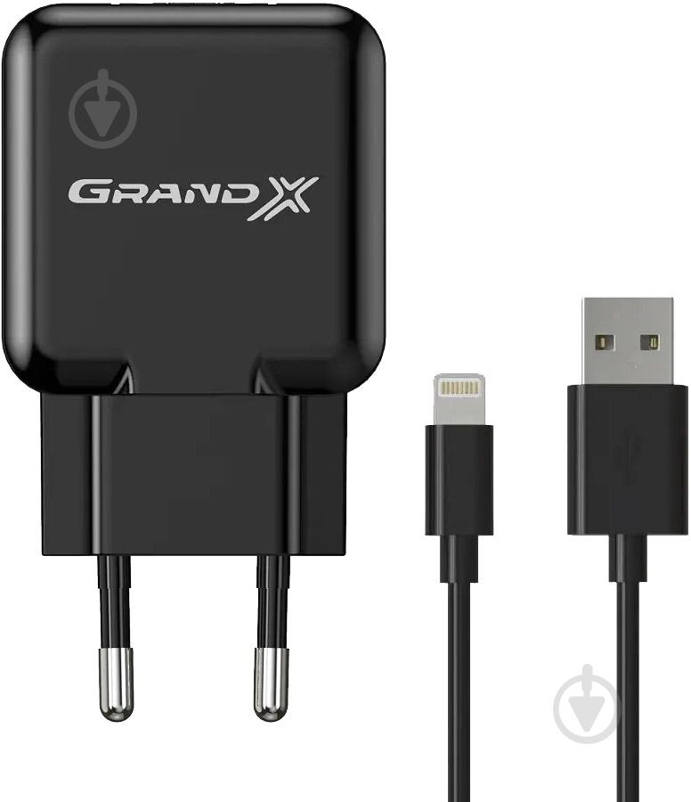 Зарядное устройство Grand-X 1 USB 2,1A Black (CH03LTB) - фото 1