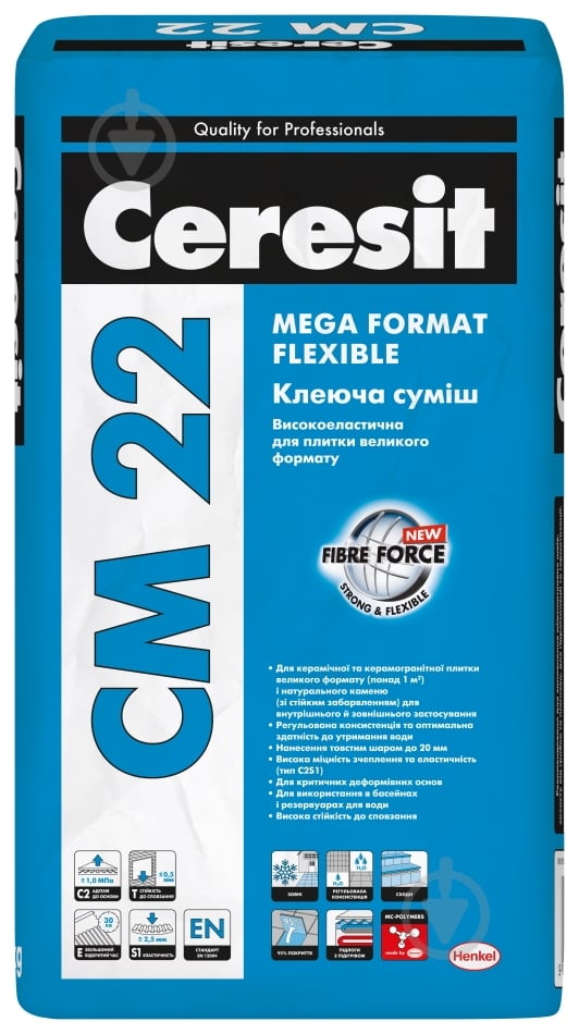 Клей для плитки Ceresit CM 22 Mega Format Flexible 25 кг - фото 1