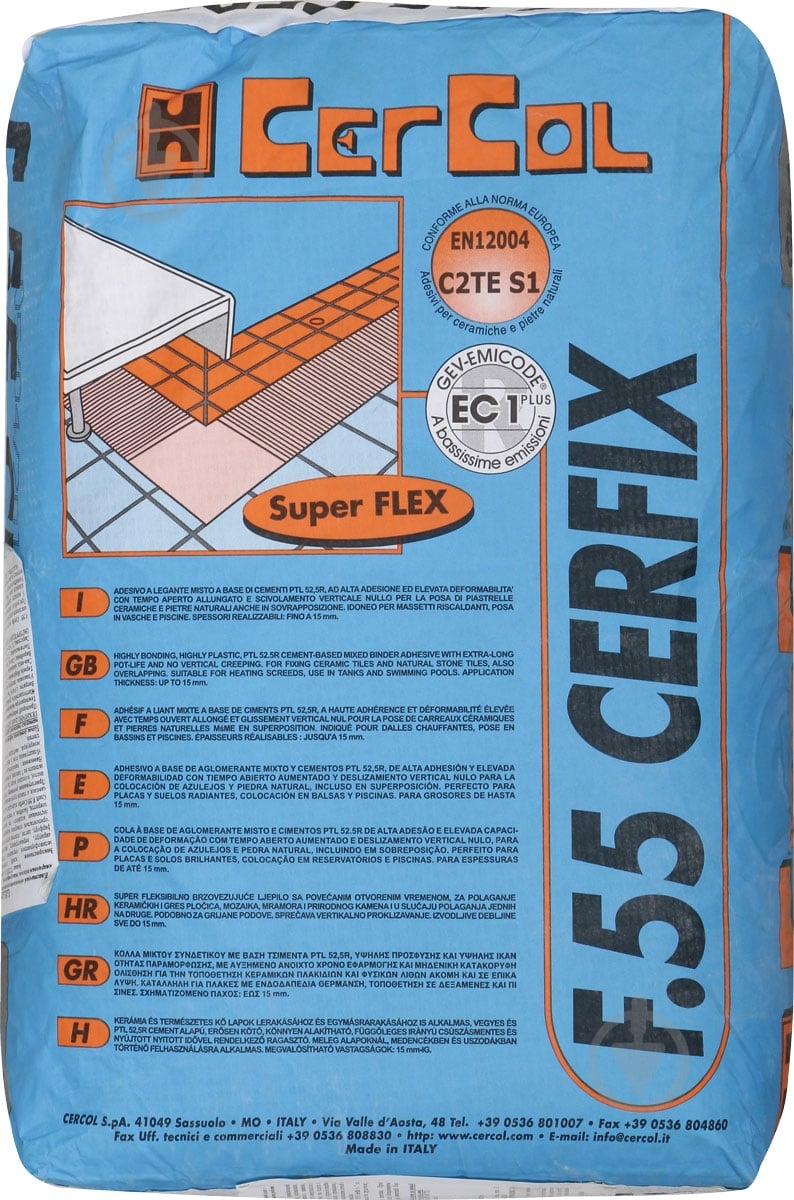 Клей для плитки Cercol F.55 Cerfix 25 кг - фото 1