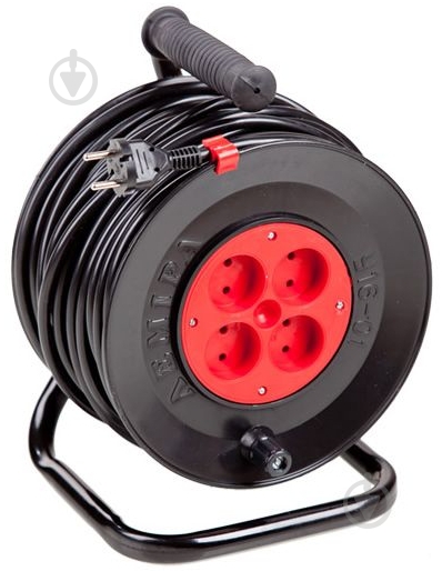 Подовжувач на котушці Леміра без заземлення 4 гн. чорний із червоним 70 м У16-01 2х1,5 - фото 1 Подовжувач на котушці Леміра без заземлення 4 гн. чорний із червоним 70 м У16-01 2х1,5 - фото 1