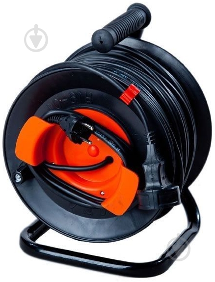 Удлинитель на катушке Леміра с заземлением 1 гн. черный с красным 25 м У16-03-01 3х1,5 - фото 1