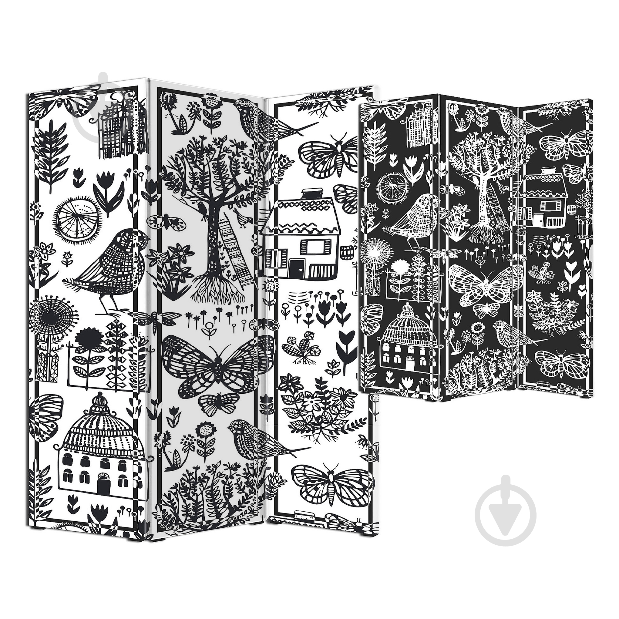 Ширма Теамо Птицы 1750x1400x25 мм черный с белым - фото 1