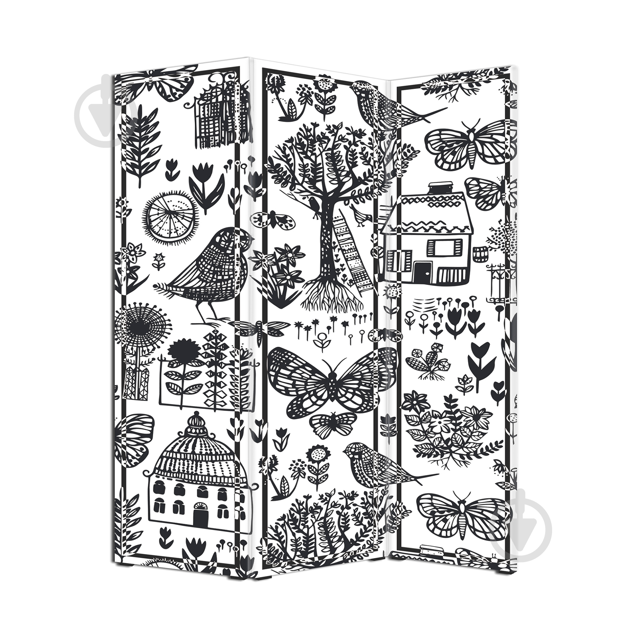 Ширма Теамо Птицы 1750x1400x25 мм черный с белым - фото 3