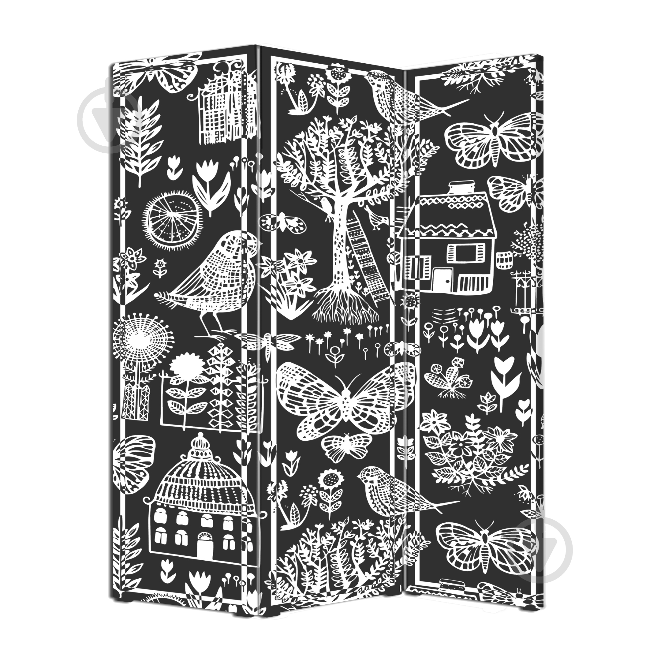 Ширма Теамо Птицы 1750x1400x25 мм черный с белым - фото 2