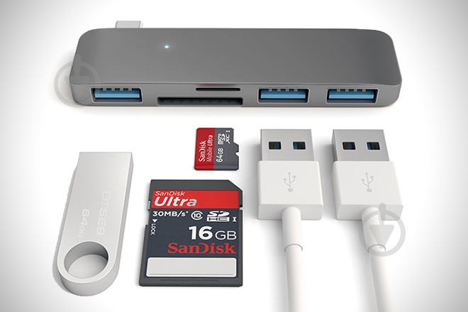 Адаптер Kit  Multiport USB-C to USB 3.0 SD/microSD space grey - фото 3